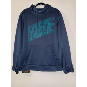Nike Mens Therma-FIT Hoodie Navy Blue Teal Graphic Logo Sweatshirt XL 803226-460